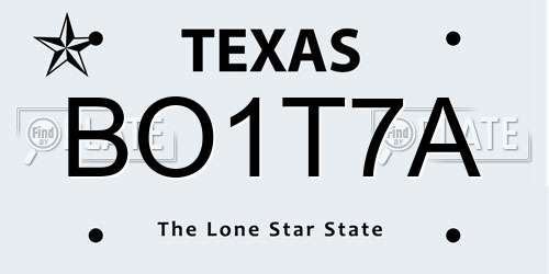 BO1T7A Texas License Plate