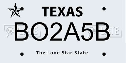 BO2A5B Texas License Plate