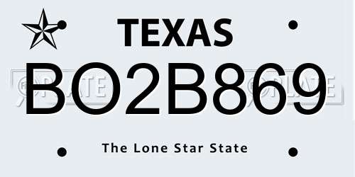 BO2B869 Texas License Plate