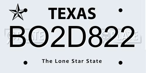 BO2D822 Texas License Plate