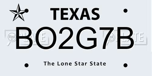 BO2G7B Texas License Plate