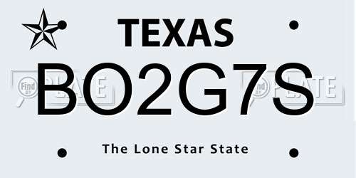 BO2G7S Texas License Plate