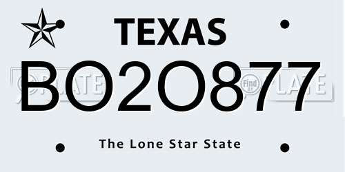 BO2O877 Texas License Plate