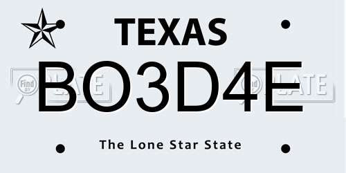 BO3D4E Texas License Plate