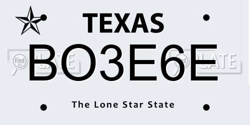BO3E6E Texas License Plate