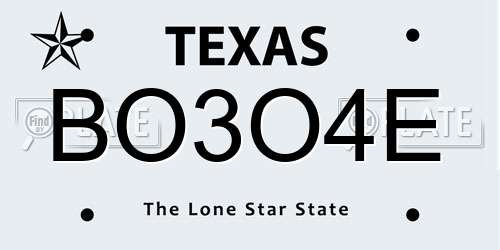 BO3O4E Texas License Plate