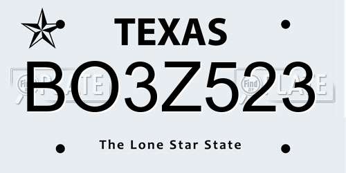 BO3Z523 Texas License Plate
