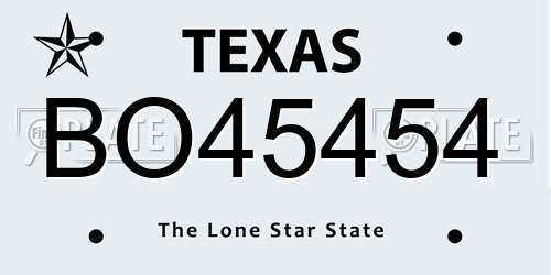 BO45454 Texas License Plate
