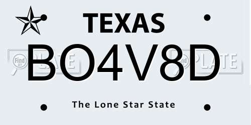 BO4V8D Texas License Plate