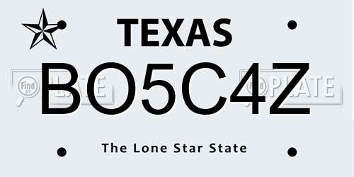 BO5C4Z Texas License Plate