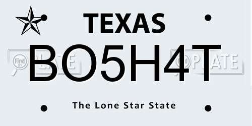 BO5H4T Texas License Plate