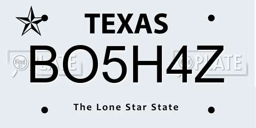 BO5H4Z Texas License Plate