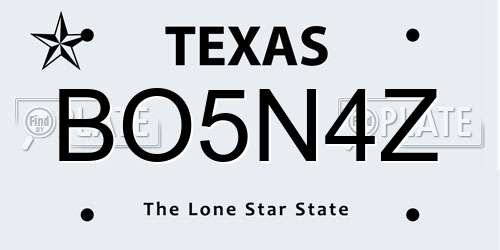 BO5N4Z Texas License Plate