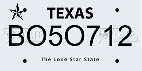 BO5O712 Texas License Plate