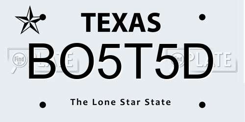 BO5T5D Texas License Plate