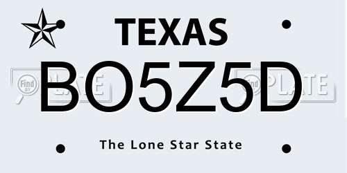 BO5Z5D Texas License Plate