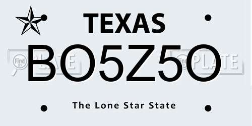 BO5Z5O Texas License Plate