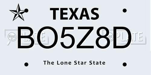 BO5Z8D Texas License Plate