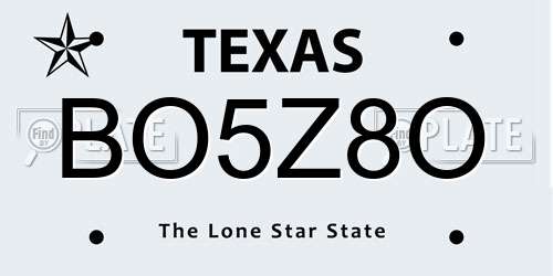 BO5Z8O Texas License Plate