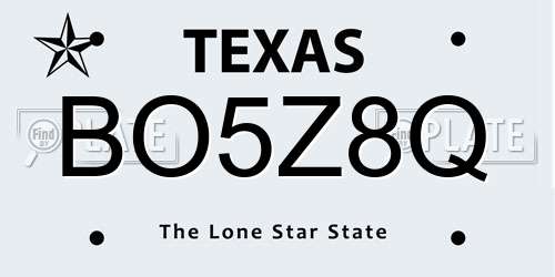 BO5Z8Q Texas License Plate