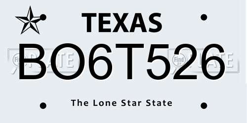BO6T526 Texas License Plate