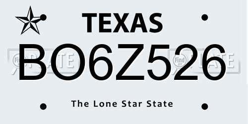 BO6Z526 Texas License Plate