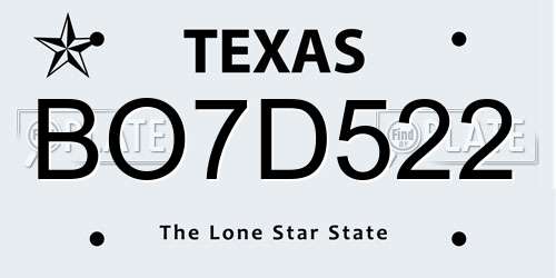 BO7D522 Texas License Plate