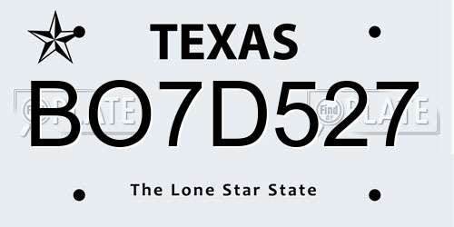 BO7D527 Texas License Plate