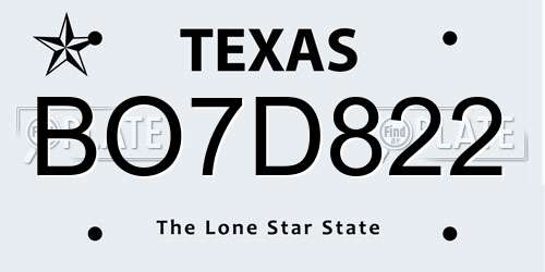 BO7D822 Texas License Plate