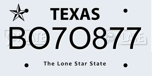 BO7O877 Texas License Plate