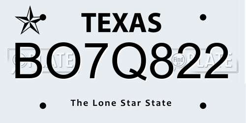 BO7Q822 Texas License Plate