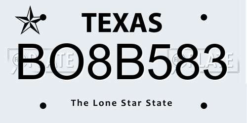 BO8B583 Texas License Plate