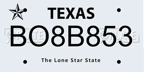 BO8B853 Texas License Plate