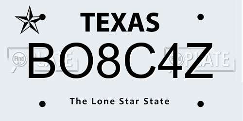 BO8C4Z Texas License Plate