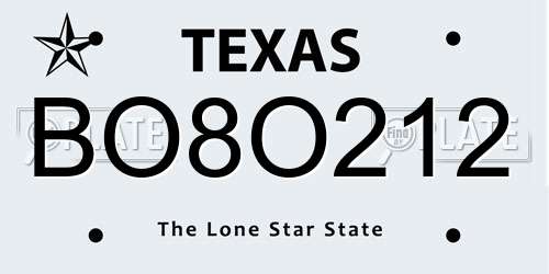 BO8O212 Texas License Plate
