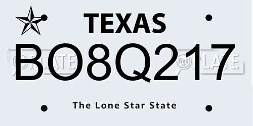BO8Q217 Texas License Plate