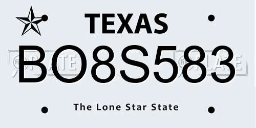 BO8S583 Texas License Plate