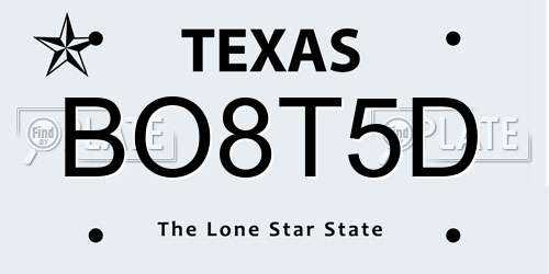 BO8T5D Texas License Plate