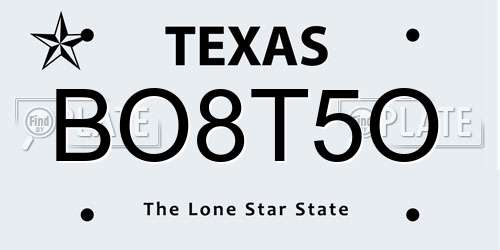 BO8T5O Texas License Plate
