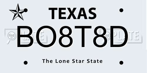 BO8T8D Texas License Plate