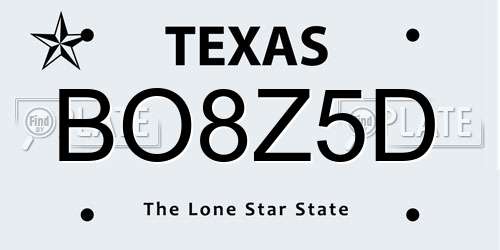 BO8Z5D Texas License Plate