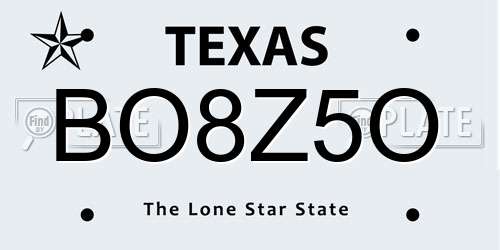BO8Z5O Texas License Plate