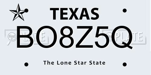 BO8Z5Q Texas License Plate