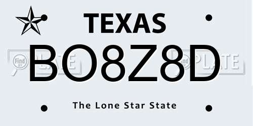 BO8Z8D Texas License Plate