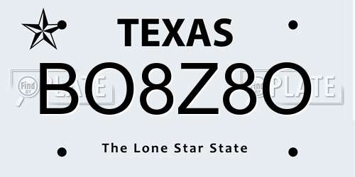 BO8Z8O Texas License Plate