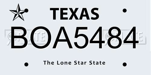 BOA5484 Texas License Plate