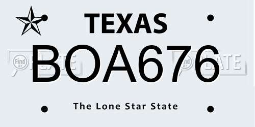 BOA676 Texas License Plate
