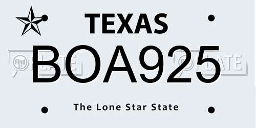 BOA925 Texas License Plate