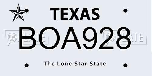BOA928 Texas License Plate
