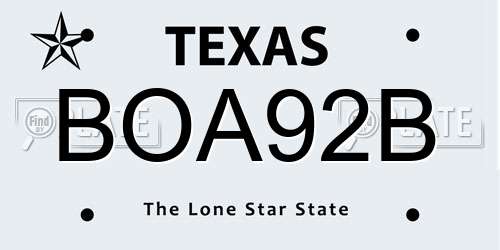 BOA92B Texas License Plate